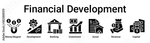 Financial Development banner web icon vector illustration concept for business with icon of Money Magnet, Development, Banking, Investment, Asset, Revenue.