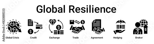 Global Resilience banner web icon vector illustration concept for business with icon of Global Crisis, Credit, Exchange, Trade, Agreement, Hedging.