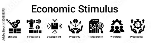 Economic Stimulus banner web icon vector illustration concept for business with icon of Stimulus, Forecasting, Development, Prosperity, Transparency, Workforce.