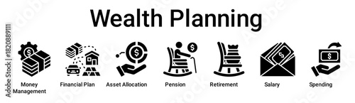 Wealth Planning banner web icon vector illustration concept for business with icon of Money Management, Financial Plan, Asset Allocation, Pension, Retirement, Salary.