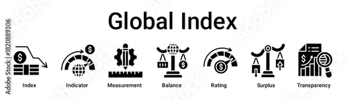 Global Index banner web icon vector illustration concept for business with icon of Index, Indicator, Measurement, Balance, Rating, Surplus.