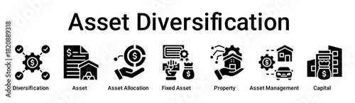 Asset Diversification banner web icon vector illustration concept for business with icon of Diversification, Asset, Asset Allocation, Fixed Asset, Property, Asset Management.