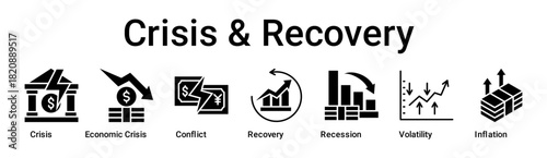 Crisis & Recovery banner web icon vector illustration concept for business with icon of Crisis, Economic Crisis, Conflict, Recovery, Recession, Volatility.