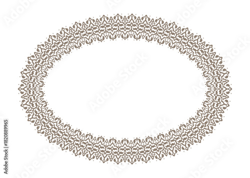 Decorative vintage oval frame. Elegant element for design in Eastern style, place for text. Floral black border. Lace illustration for invitation, greeting card, plate, textiles, embroidery, porcelain