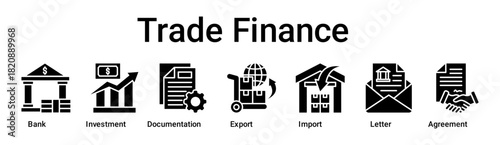 Trade Finance banner web icon vector illustration concept for business with icon of Bank, Investment, Documentation, Export, Import, Letter.