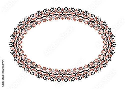 Oriental vector pattern with arabesques and floral elements. An intricate, circular ornamental border. Traditional classic ornament. An elaborate oval frame composed. Decorative border.