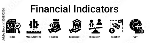 Financial Indicators banner web icon vector illustration concept for business with icon of Index, Measurement, Revenue, Expenses, Inequality, Taxation.