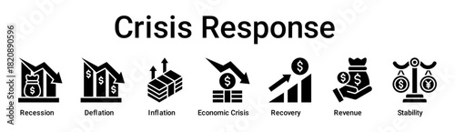 Crisis Response banner web icon vector illustration concept for business with icon of Recession, Deflation, Inflation, Economic crisis, Recovery, Revenue.