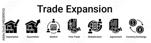 Trade Expansion banner web icon vector illustration concept for business with icon of Importation, Exportation, Market, Free Trade, Globalization, Agreement, Currency.
