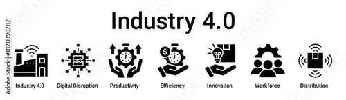 Industry 4.0 banner web icon vector illustration concept for business with icon of Industry 4.0, Digital disruption, Productivity, Efficiency, Innovation, Workforce.