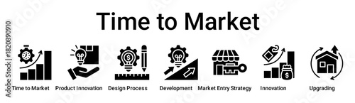 Time to Market banner web icon vector illustration concept for business with icon of Time to market, Product innovation, Design Process, Development, Market Entry Strategy, Innovation.