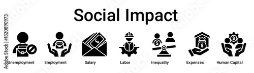 Social Impact banner web icon vector illustration concept for business with icon of Unemployment, Employment, Salary, Labor, Inequality, Expenses, Human.
