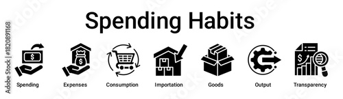 Spending Habits banner web icon vector illustration concept for business with icon of Spending, Expenses, Consumption, Importation, Goods, Output.