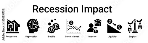 Recession Impact banner web icon vector illustration concept for business with icon of Recession, Depression, Bubble, Stock Market, Investor, Liquidity.