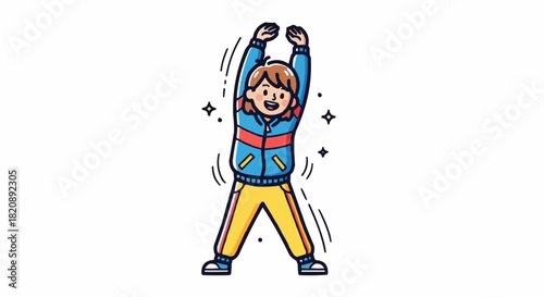 Energetic cartoon character doing jumping jacks exercise.