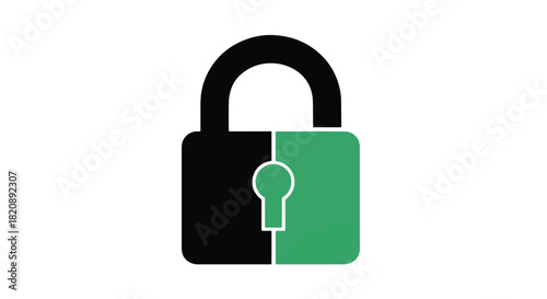 Flat design padlock icon symbolizing digital security, data protection, and privacy. This colorful graphic illustration represents secure access, confidentiality, and online safety.