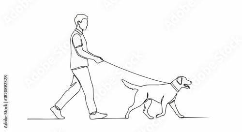 Man Walking a Dog - Simple Line Art Illustration.