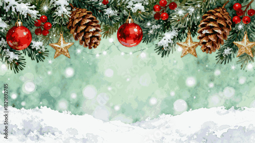 Dreamy Layers Green Christmas Background isolated watercolor vector illustration svg