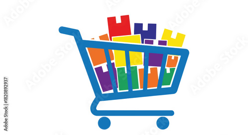 Laptop displaying a colorful cartoon storefront, symbolizing online shopping, e-commerce, and digital business on a white background. Ideal for modern retail and digital transformation concepts.