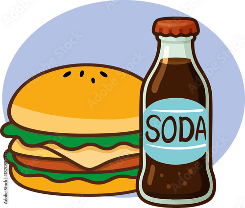 Vector illustration of hamburger and soda.