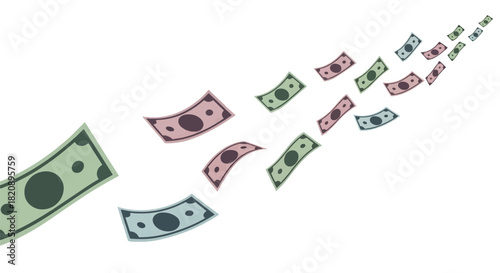 Title:
Colorful vector illustration of floating paper currency notes, symbolizing money flow, spending, and financial movement
