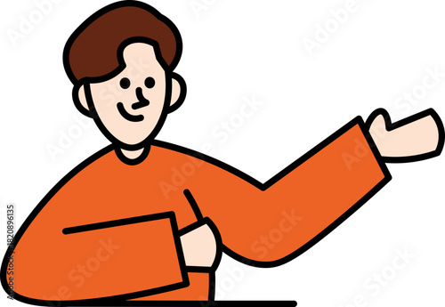 Friendly man presenting welcome gesture invitation Successfull strategy brainstorm