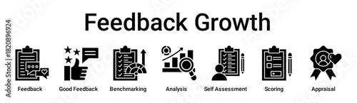 Feedback Growth banner web icon vector illustration concept for education with icon of Feedback, Good Feedback, Benchmarking, Analysis, Self Assessment, Scoring.