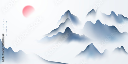 Modern design vector illustration of beautiful Chinese ink landscape painting.