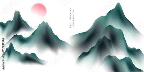 Modern design vector illustration of beautiful Chinese ink landscape painting.