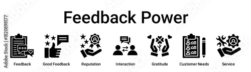 Feedback Power banner web icon vector illustration concept for education with icon of Feedback, Good Feedback, Reputation, Interaction, Gratitude, Customer Needs, Service.