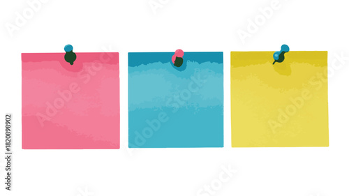Colorful Sticky Notes with Thumbtacks on White Background for Planning, Organizing, and Remembering Tasks
