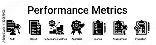Performance Metrics banner web icon vector illustration concept for education with icon of Audit, Result, Performance Metrics, Appraisal, Scoring, Assessment.