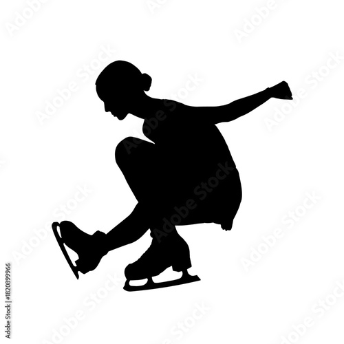Figure skater doing sit spin silhouette vector illustration