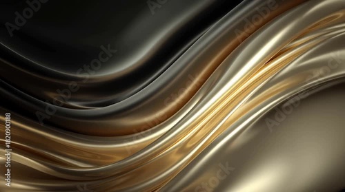Abstract golden background with smooth flowing wave design, soft light texture, and fluid art pattern
