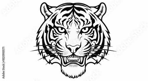 Fierce Tiger Head Roaring with Detailed Stripes and Fangs.