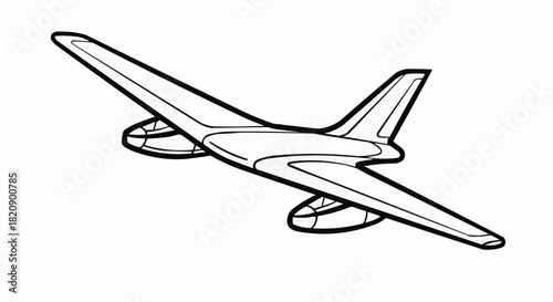 Simple Line Art Drawing of a Classic Propeller Airplane in Flight.