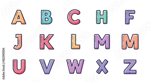 Colorful alphabet letters isolated on white background for educational use