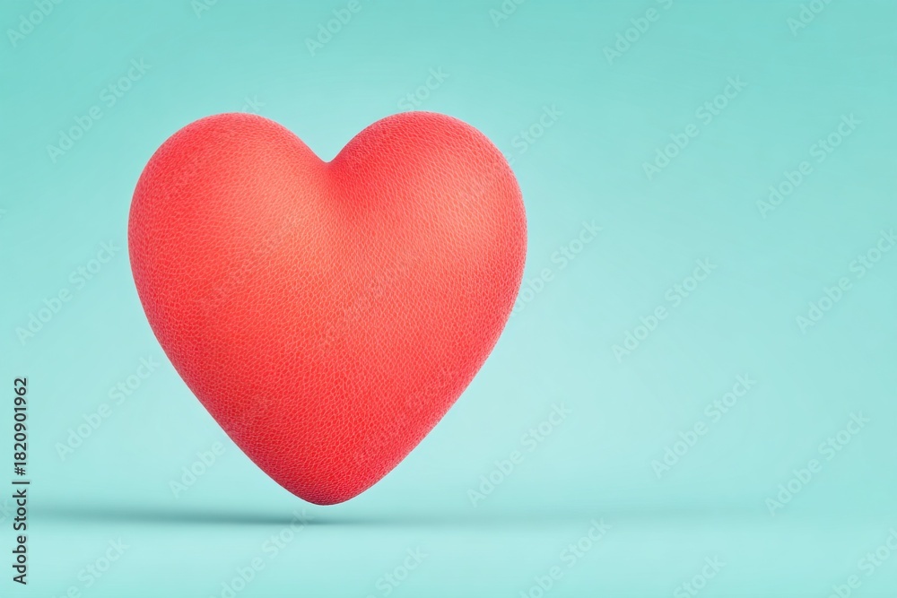 Fototapeta premium Bright red heart symbol floating against a soft turquoise background for creative and romantic themes