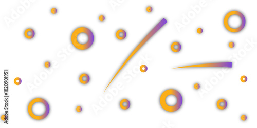 Soft, glowing circular shapes and elongated streaks in orange and purple float across a clean white background, creating a modern, abstract pattern with a playful yet futuristic feel.