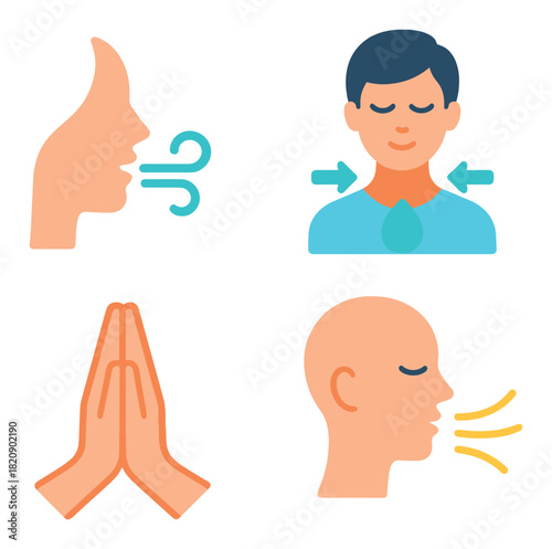 Illustrated icons displaying breathing techniques and mindful practices