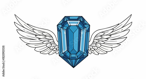 Blue Gemstone with Wings Flying High in the Sky.