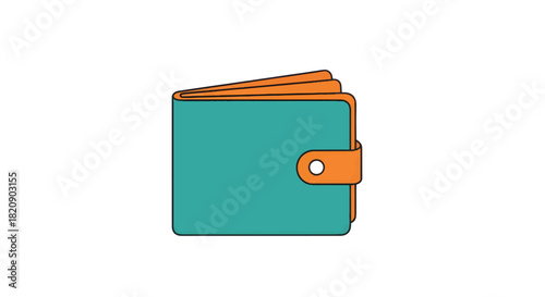 Stylized orange and teal wallet icon on a white background, representing finance, savings, and digital payment concepts. Ideal for financial apps, websites, or business illustrations.