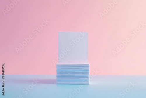 Blank square card stack on pastel pink blue background, clean minimal mockup template for business branding or invitation design.