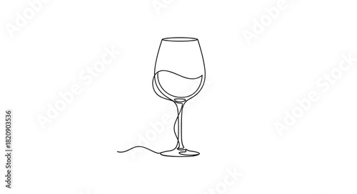Minimalist continuous single line drawing of a glass of red wine creating a simple yet elegant and modern artistic statement.