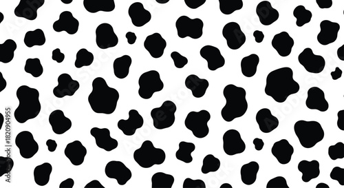 Simple black and white seamless pattern with abstract cow spots for creating a fun animal print background or texture design.
