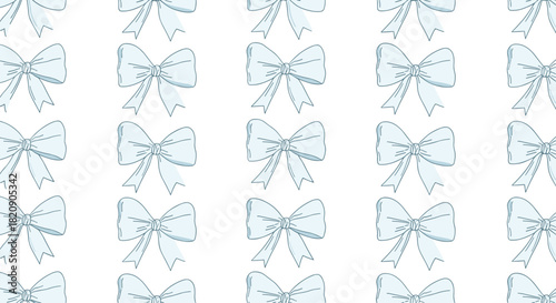 Simple and sweet seamless pattern with hand-drawn light blue bows on a clean white background perfect for a baby boy's gift wrap.