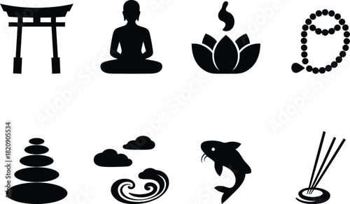 Zen and Mindfulness Vector Symbols for Relaxation Meditation and Well being