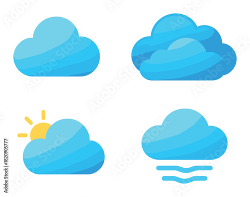 Weather icons displaying cloudy, partly sunny, overcast, and foggy conditions