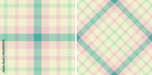 Background pattern textile of seamless check tartan with a plaid texture vector fabric. Set in pastel colors of tile flooring trends.