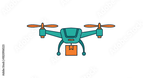 Modern drone delivering a package, symbolizing fast and efficient logistics, e-commerce, and advanced technology in shipping. Isolated on white.